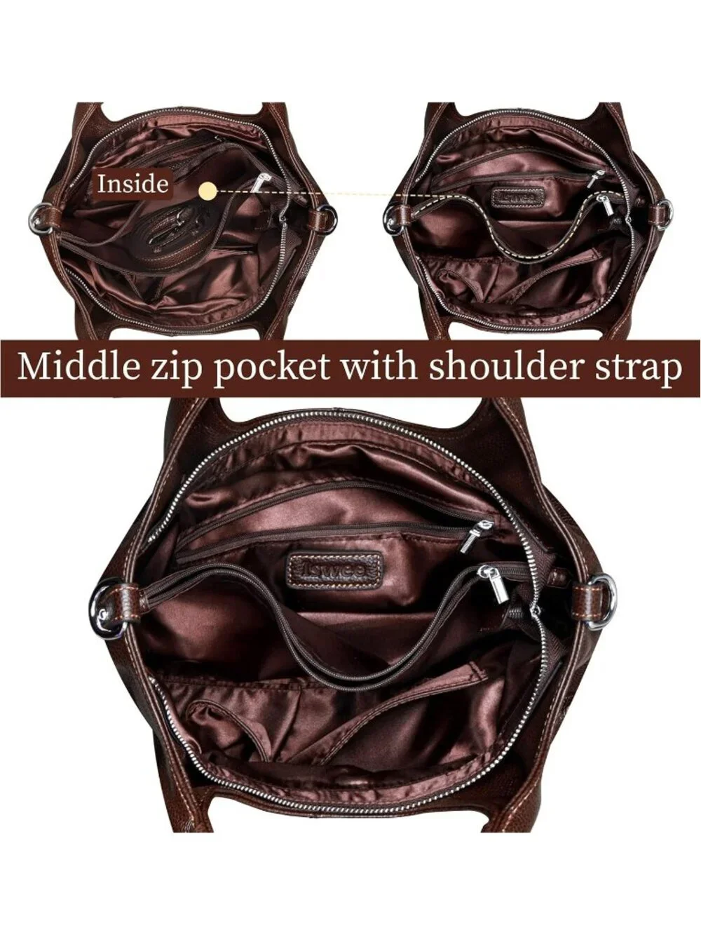 Women's Coffee Genuine Leather Shoulder Satchel Designer Crossbody Hobo Bags